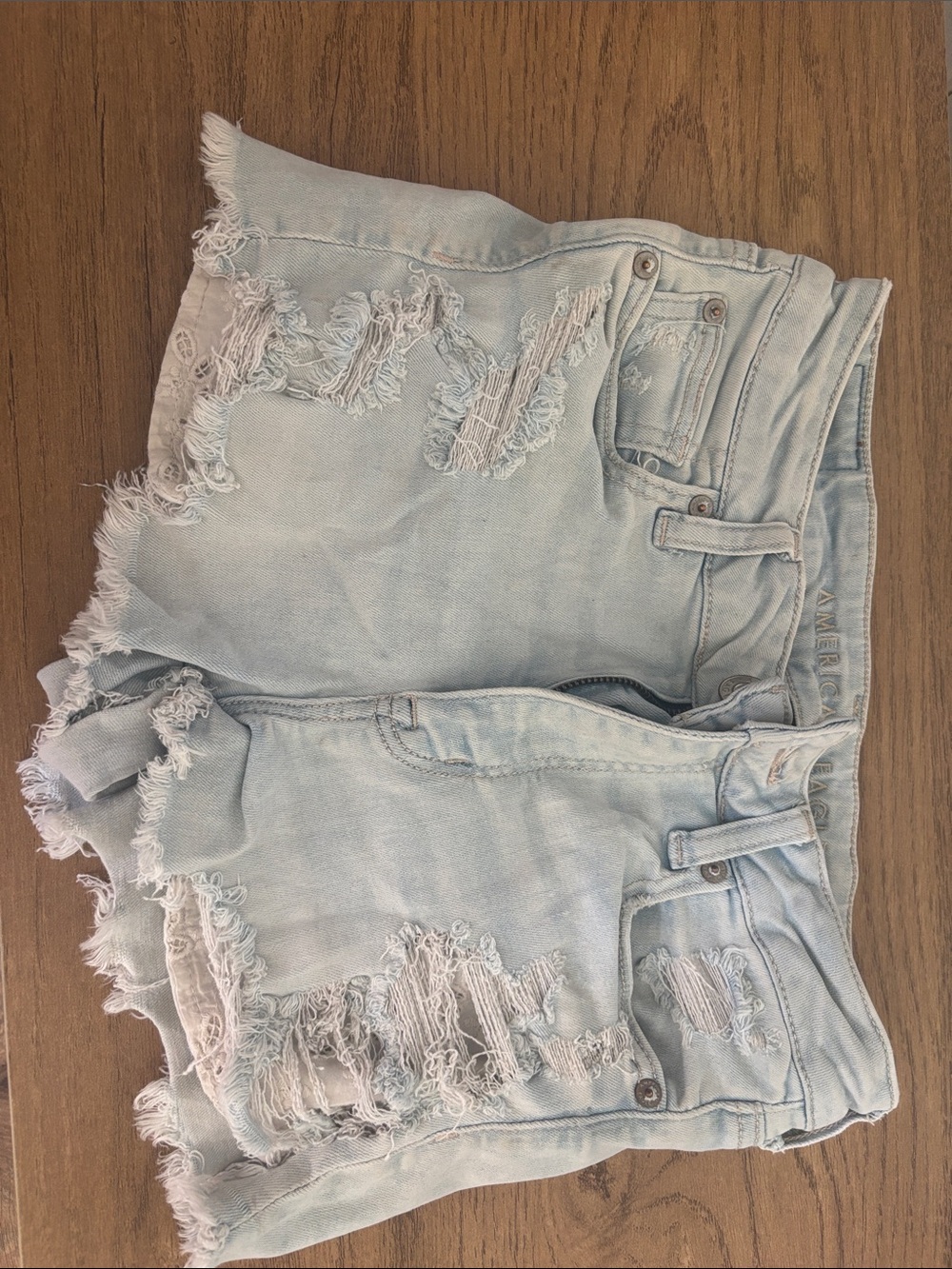 American Eagle Outfitters Light Blue Distressed Denim Shorts